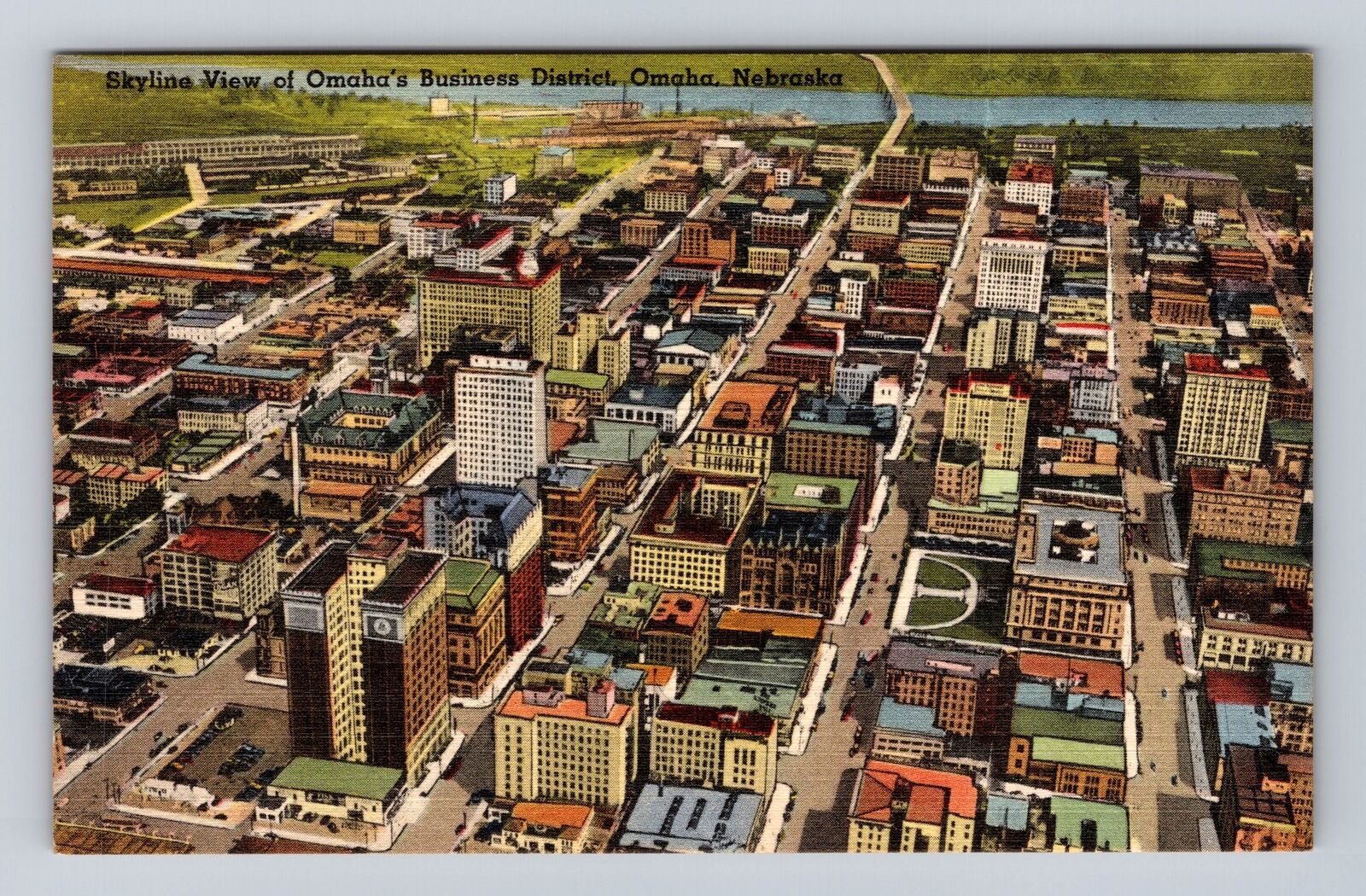 Omaha NE- Nebraska, Aerial Skyline Of Business District, Vintage Postcard