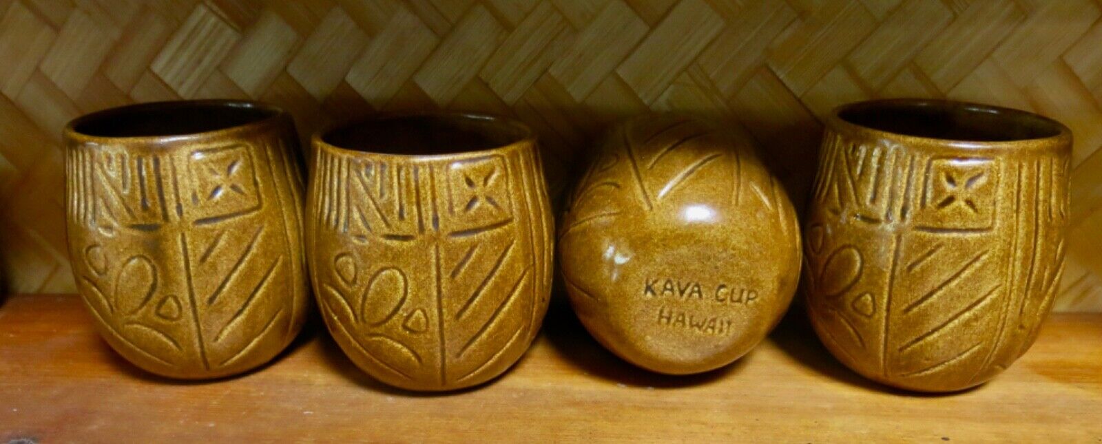 Vtg 1960's Set of 4 Kava Cup Hawaii Ceramic Cups Tiki Bar Cups