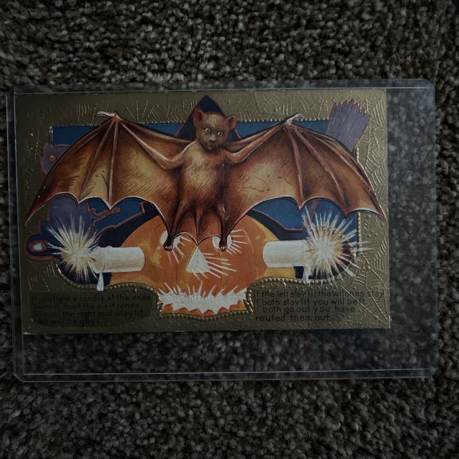 c.1909 Bat & Candle Lit Jack O\' Lantern Halloween postcard Nash
