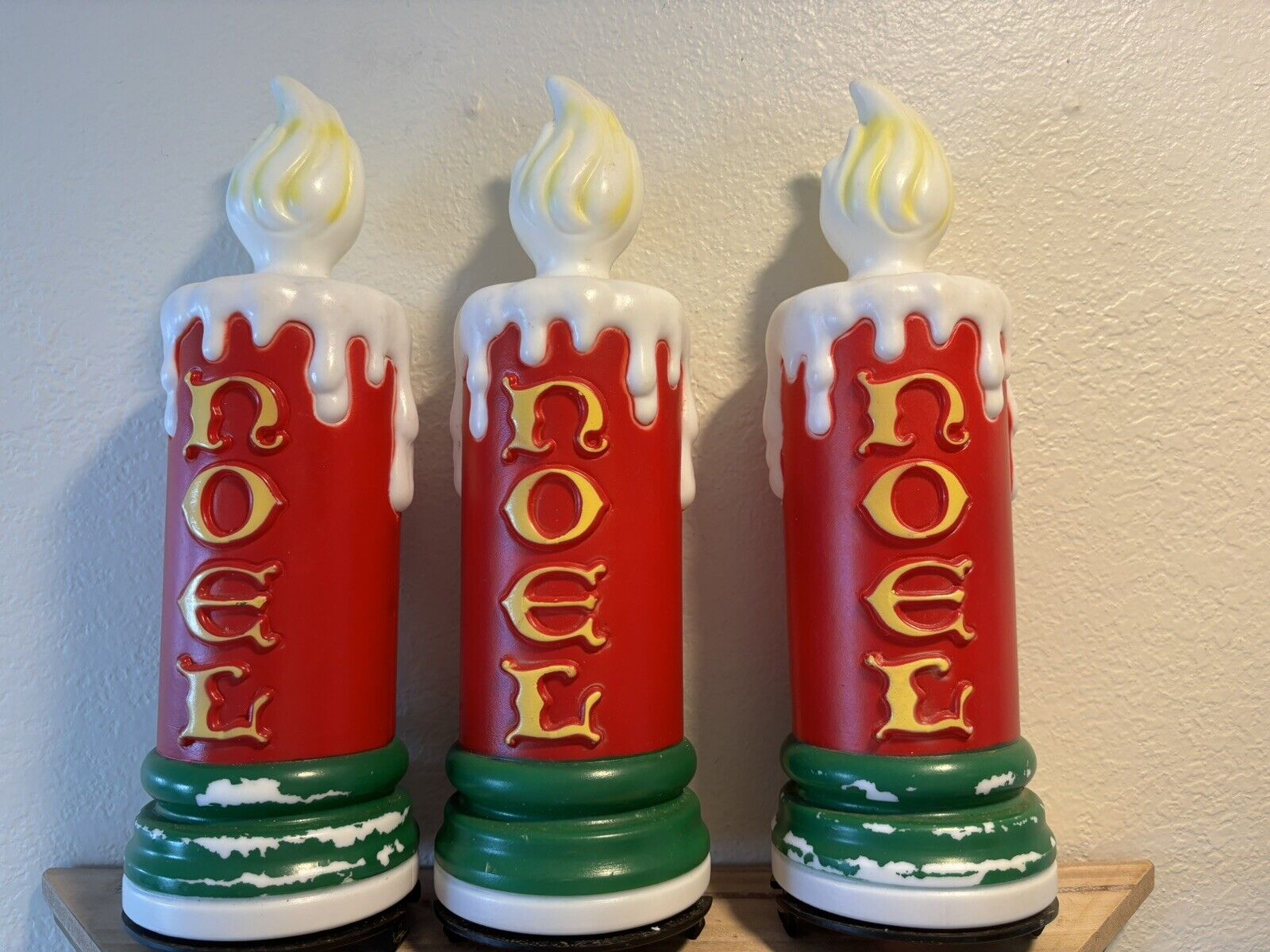 3 Vintage 90s Empire Plastic Blow Mold 10” Tall Noel Candles Yard Pathway Decor