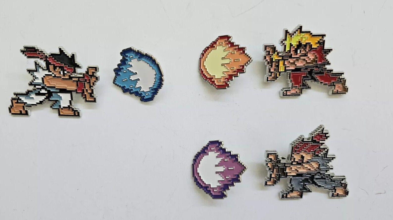 Lof Of 6 Pixelated Street Fighter Enamel Pins Ryu, Ken And Akuma And Fire Balls