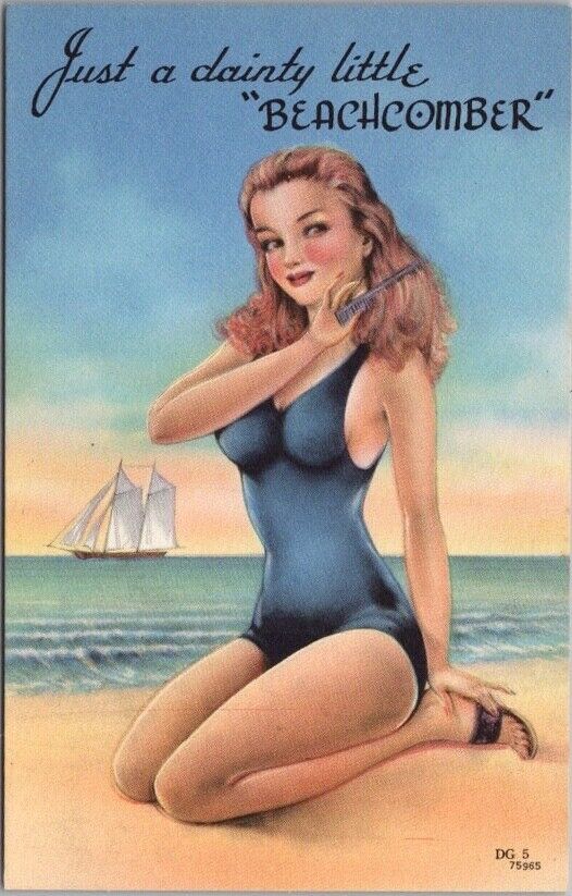c1940s Tichnor Linen Glamour Girl Postcard \