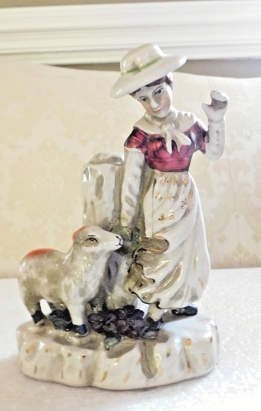 VINTAGE FIGURINE SHEPHERDESS  WITH A LAMB