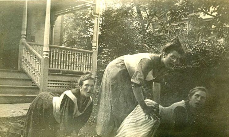 Vintage Strange Creepy Photo Women in Yard  10 x 7  Photo Reprint A-7