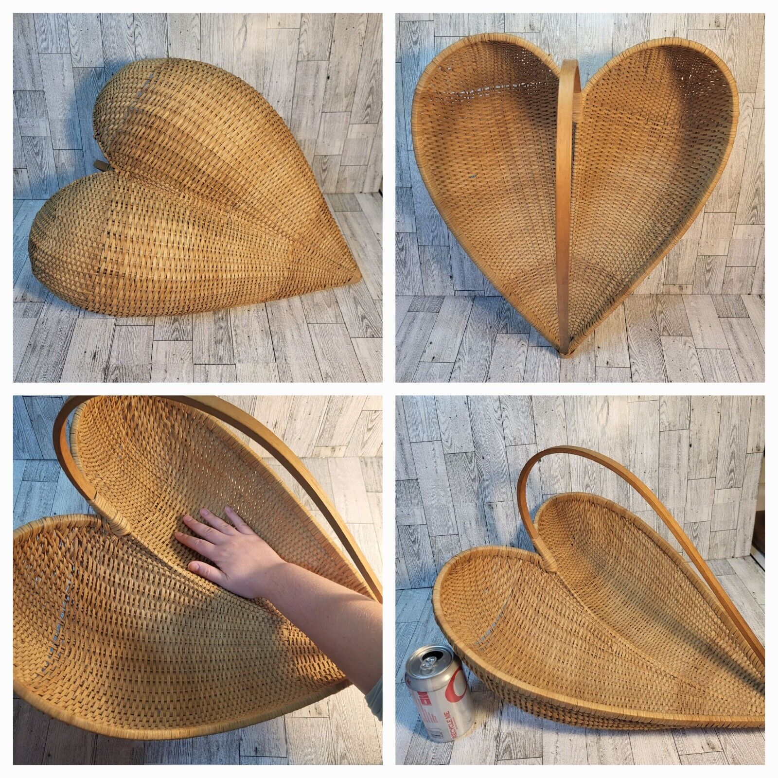 Vtg Extra Large Basket Kidney Butt Gods Eye Heart Shape Hand Woven Split Oak? 