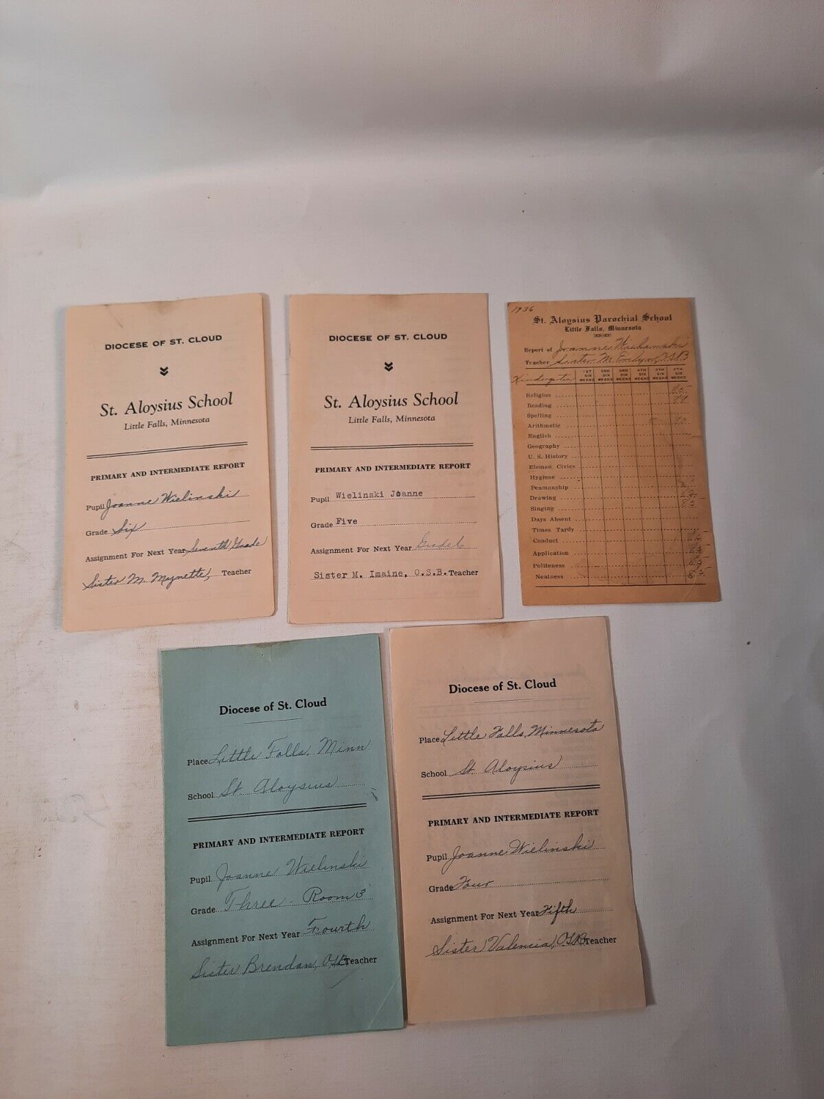 Vintage ST Aloysius School  Little Falls Mn Minnesota  Report Cards 