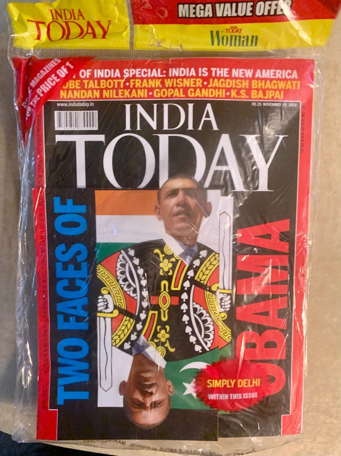 Obama on cover of India Today Magazine Nov 15 2010 unopened.