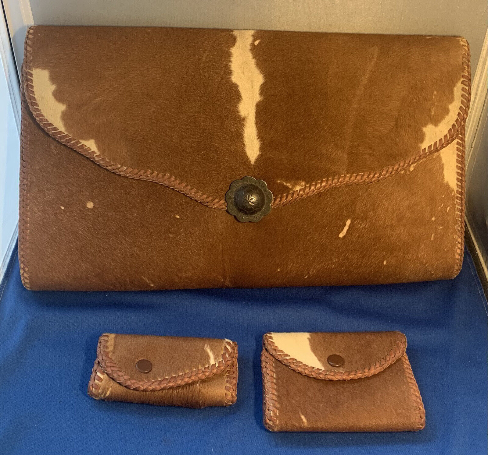 VTG native american cowhide purse sterling silver closure W/ Key Case & Wallet