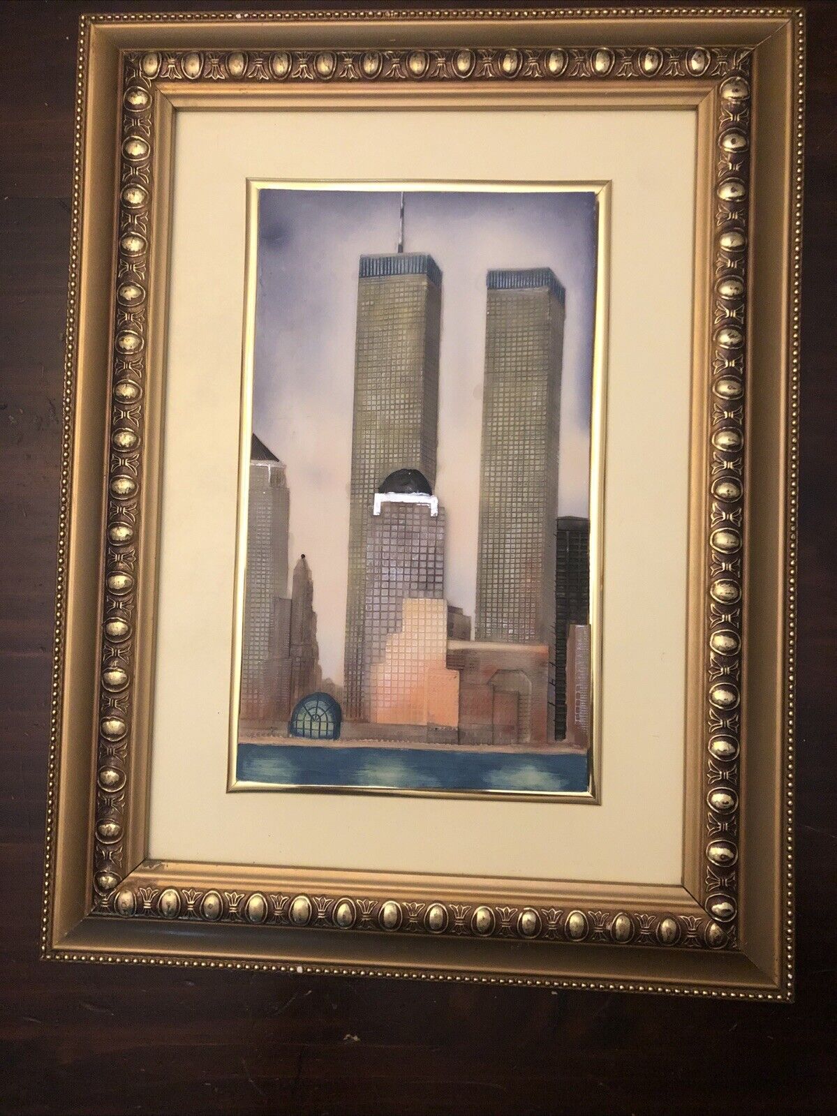 Vintage Framed 3D World Trade Center Twin Towers Art