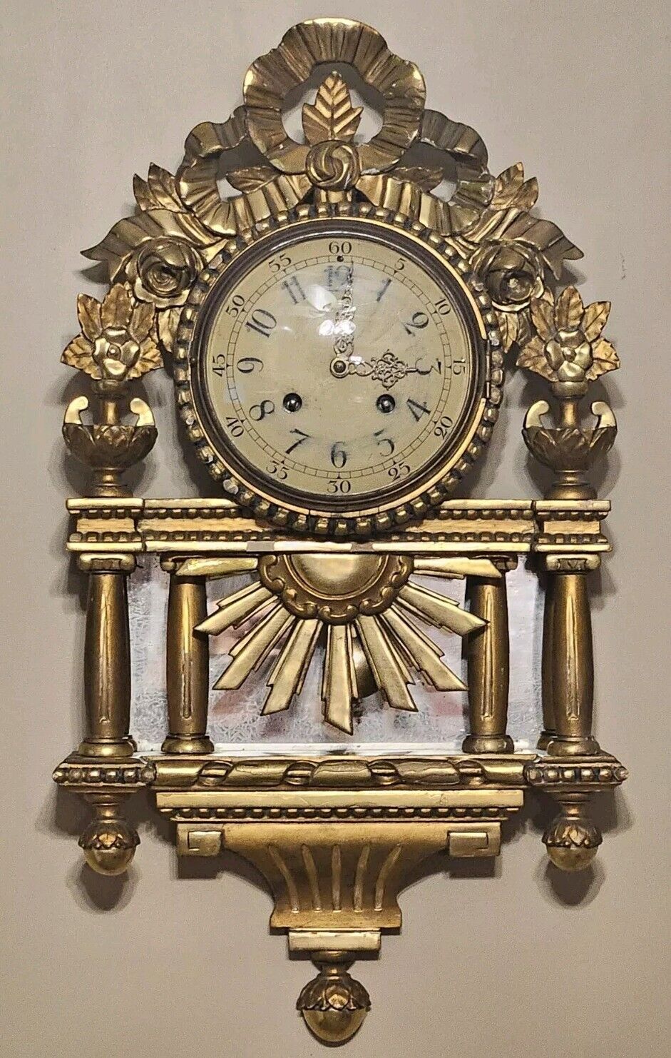 Westerstrands Toreboda Sweden Gilt Carved Rococo Neo Classical Cartel Wall Clock