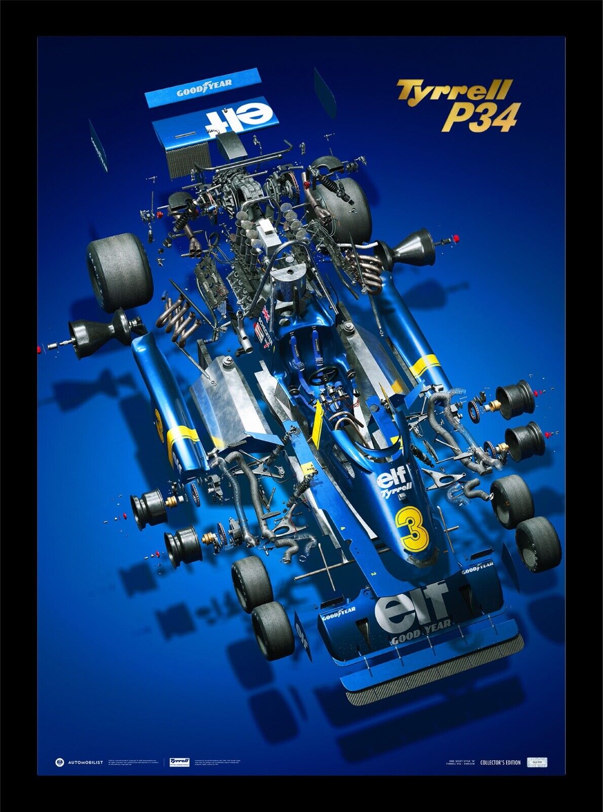#3/500 Elf Tyrrell-Ford P34 Scheckter Gold Embossed Fine Art Print Poster LE