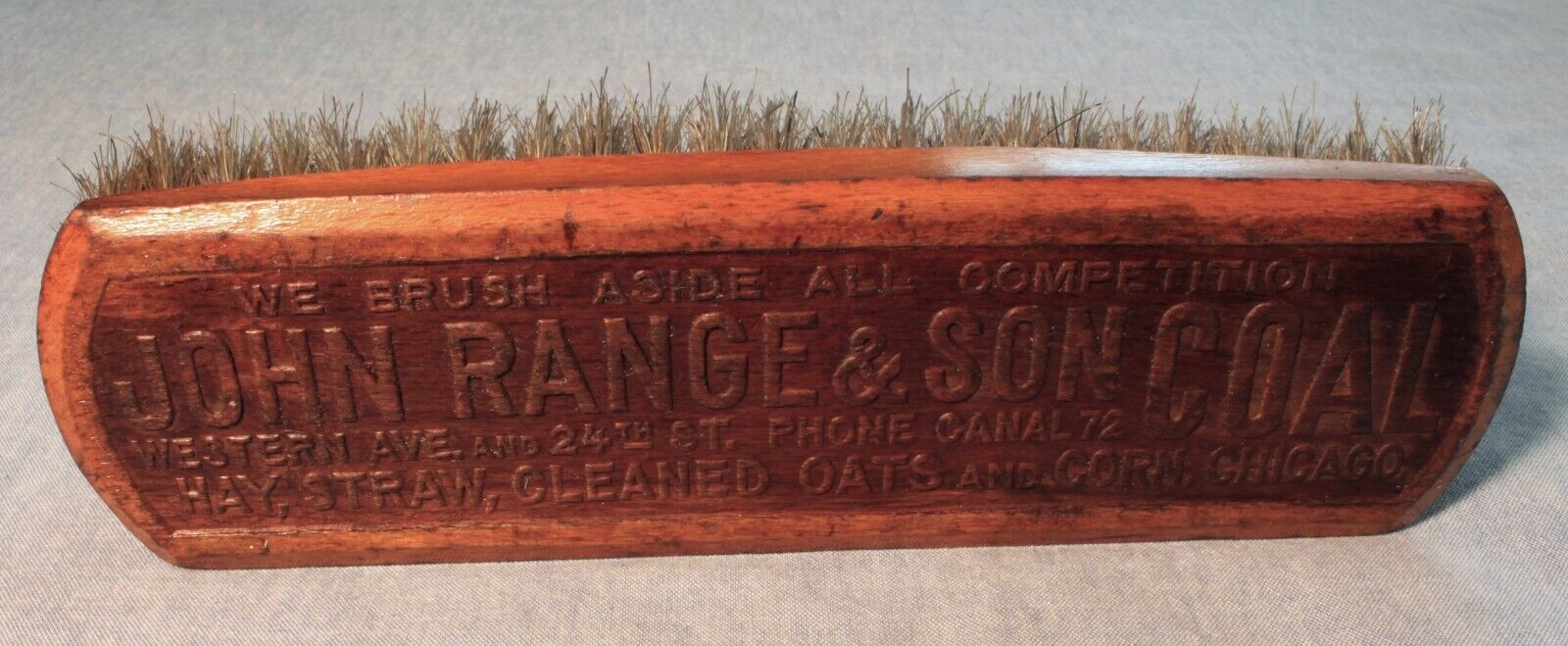 Antique  1900s Wood Shoe Clothes Brush Advertising John Range & Son Coal Chicago