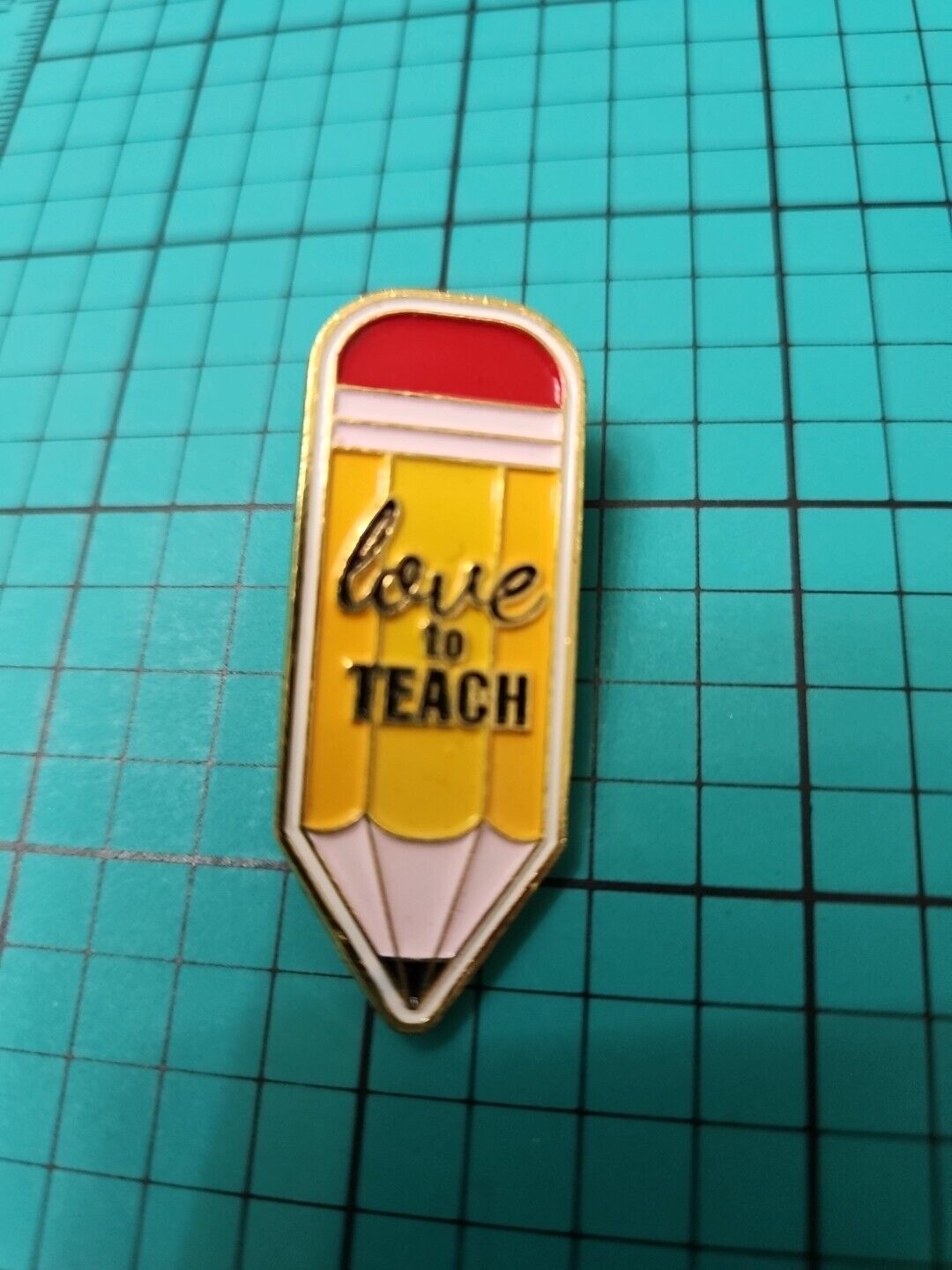 Vtg Pencil Shaped Love To Teach Gold Tone Lapel Pin