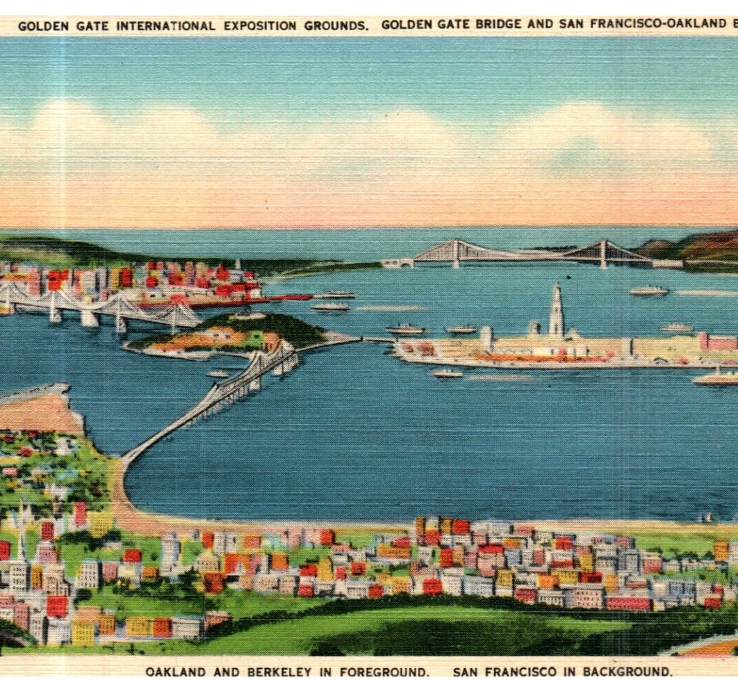 Vintage 1939 Postcard Oakland CA Golden Gate International Expo Aerial-Bri-73