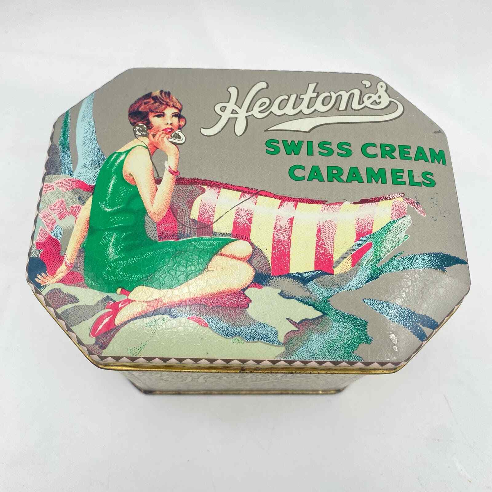 Vintage Heaton\'s Swiss Cream Caramels Daher Tin Flapper Girl Hinged Tin