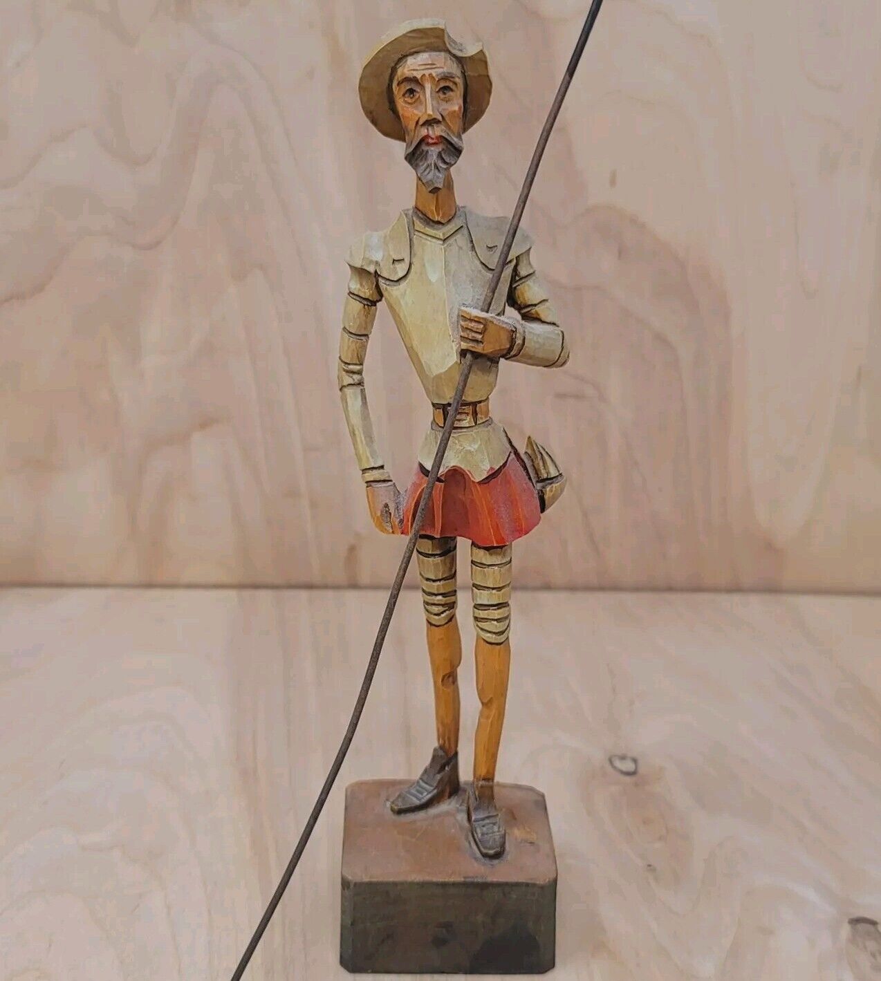 Don Quixote Vintage Hand Carved Painted Spanish Wood Sculpture Figure