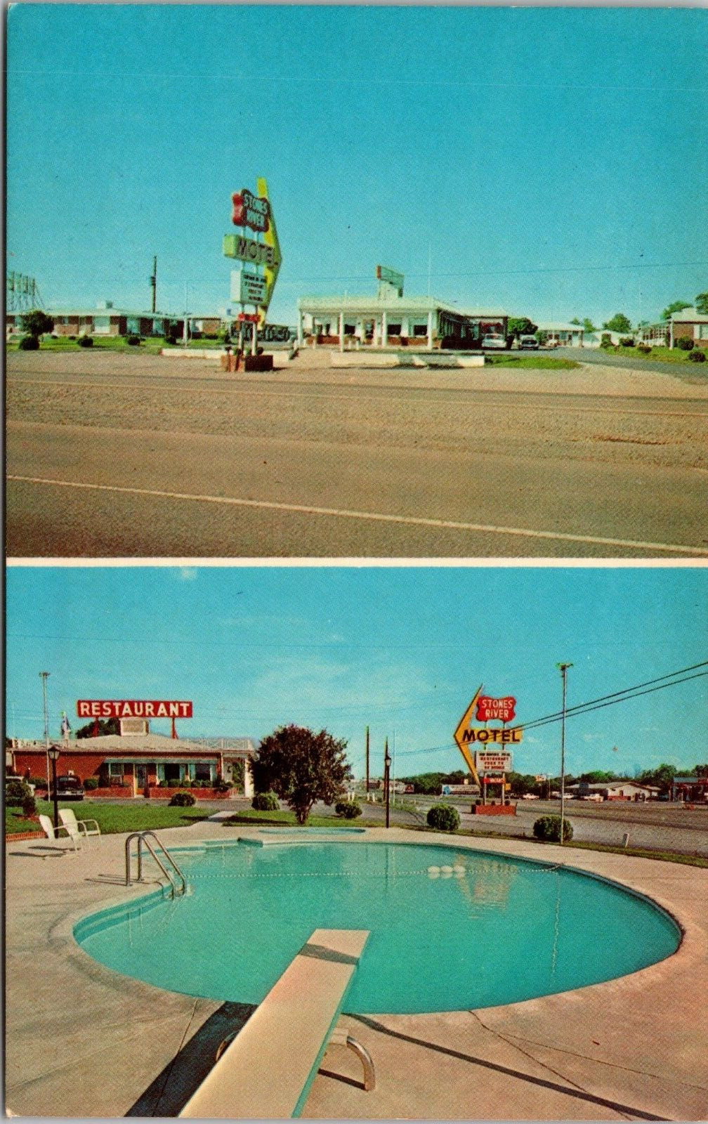 Murphreesboro TN Stones River Motel & Restaurant Postcard Multi View Pool Signs