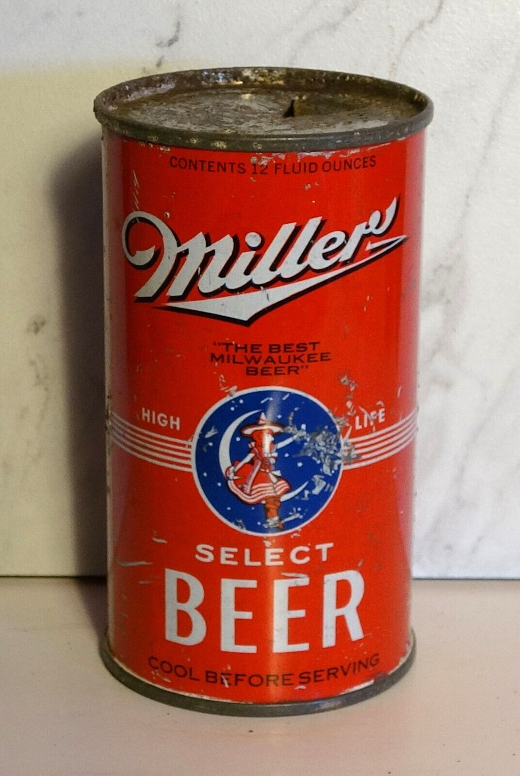 MILLER SELECT BEER, RED CAN,  HIGH LIFE- FLAT TOP - IRTP - OI -  MILWAUKEE, WISC