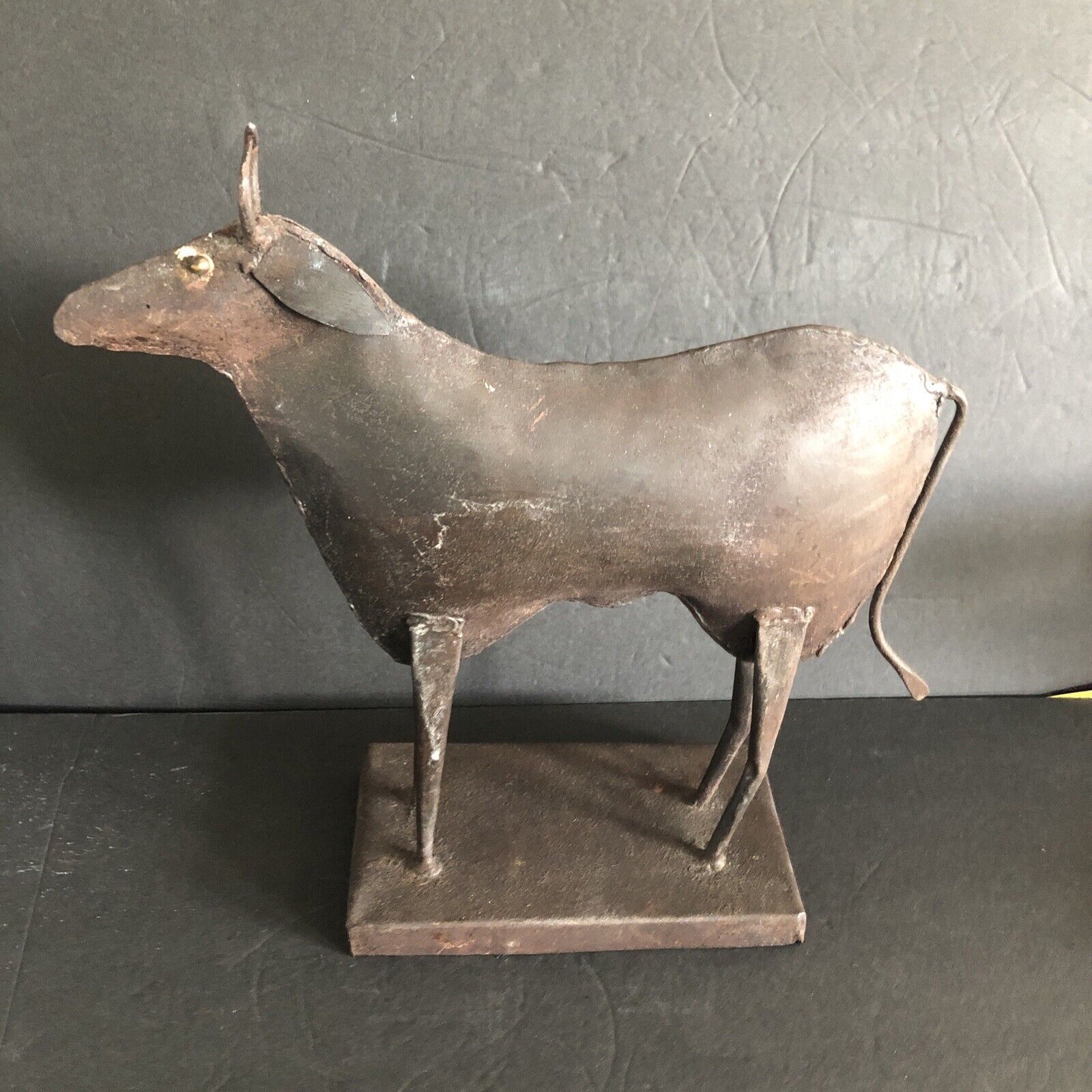 Vintage Metal Handmade Cow Bull Statue 12” Tall  11”Wide