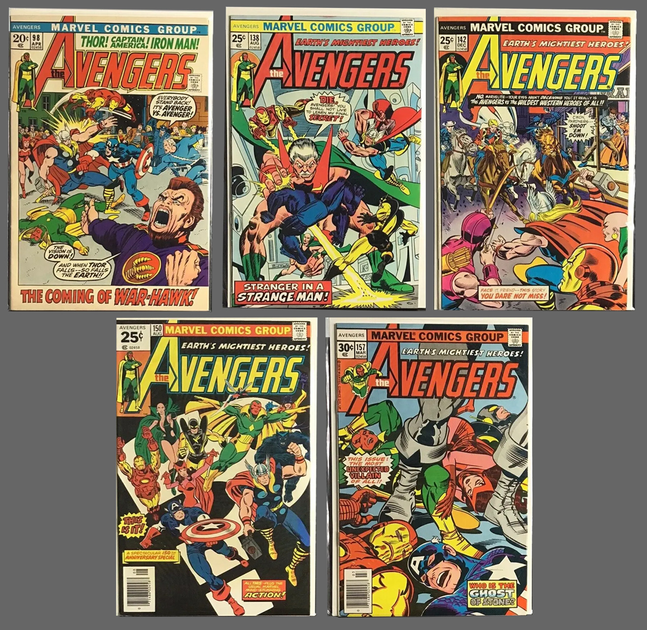 Avengers #98 138 142 150 157 Marvel 1972 Lot of 5