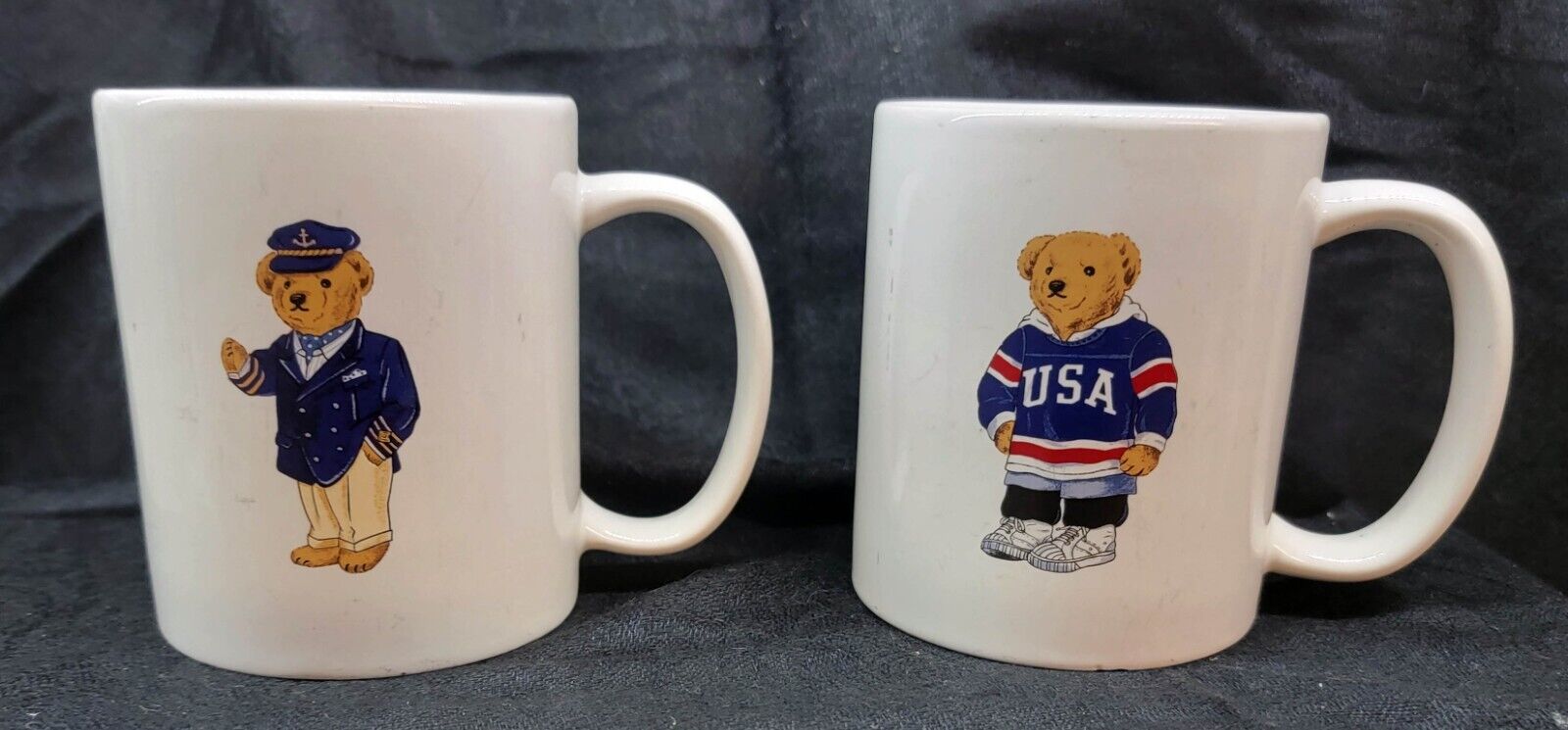 Lot of 2 Ralph Lauren Polo Bear Coffee Cup Mug  Captain Bear & Hockey Bear Cups