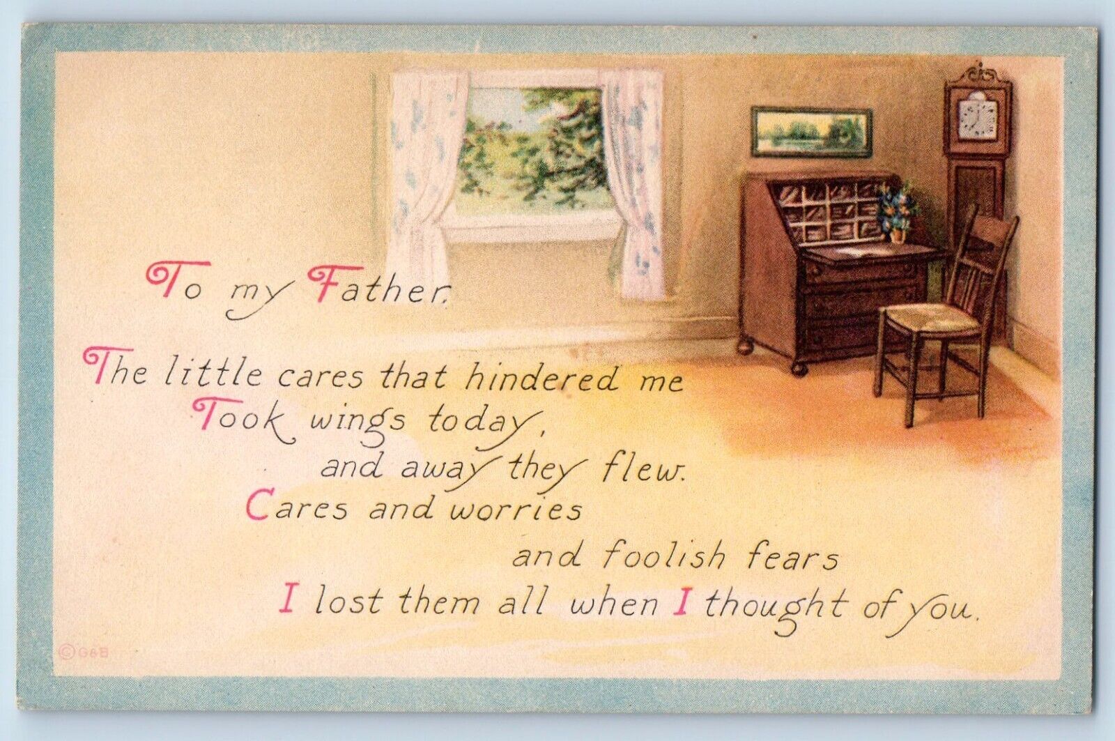 Gartner & Bender Postcard Father Message House Interior c1910\'s Antique
