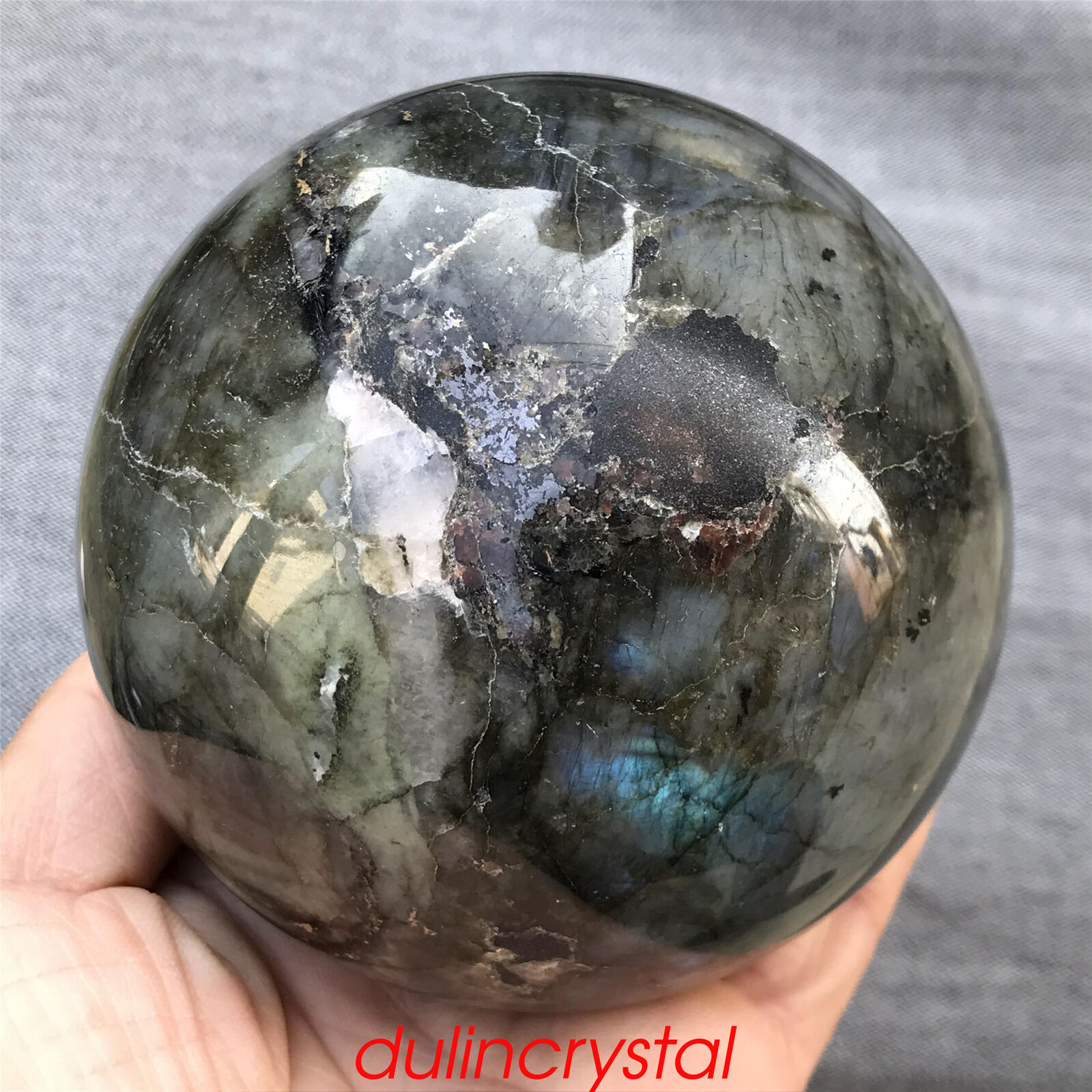 2.50LB Natural Labradorite ball Quartz crystal  high quality reiki 91mm Healing