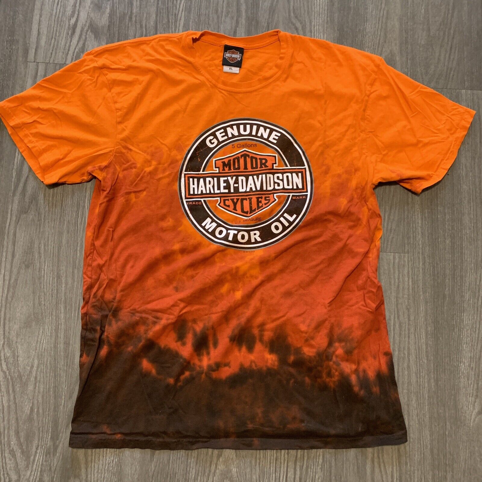 Harley Davison Mens XL Genuine Motor Oil Orange Short Sleeve T Shirt 2012 Ohio