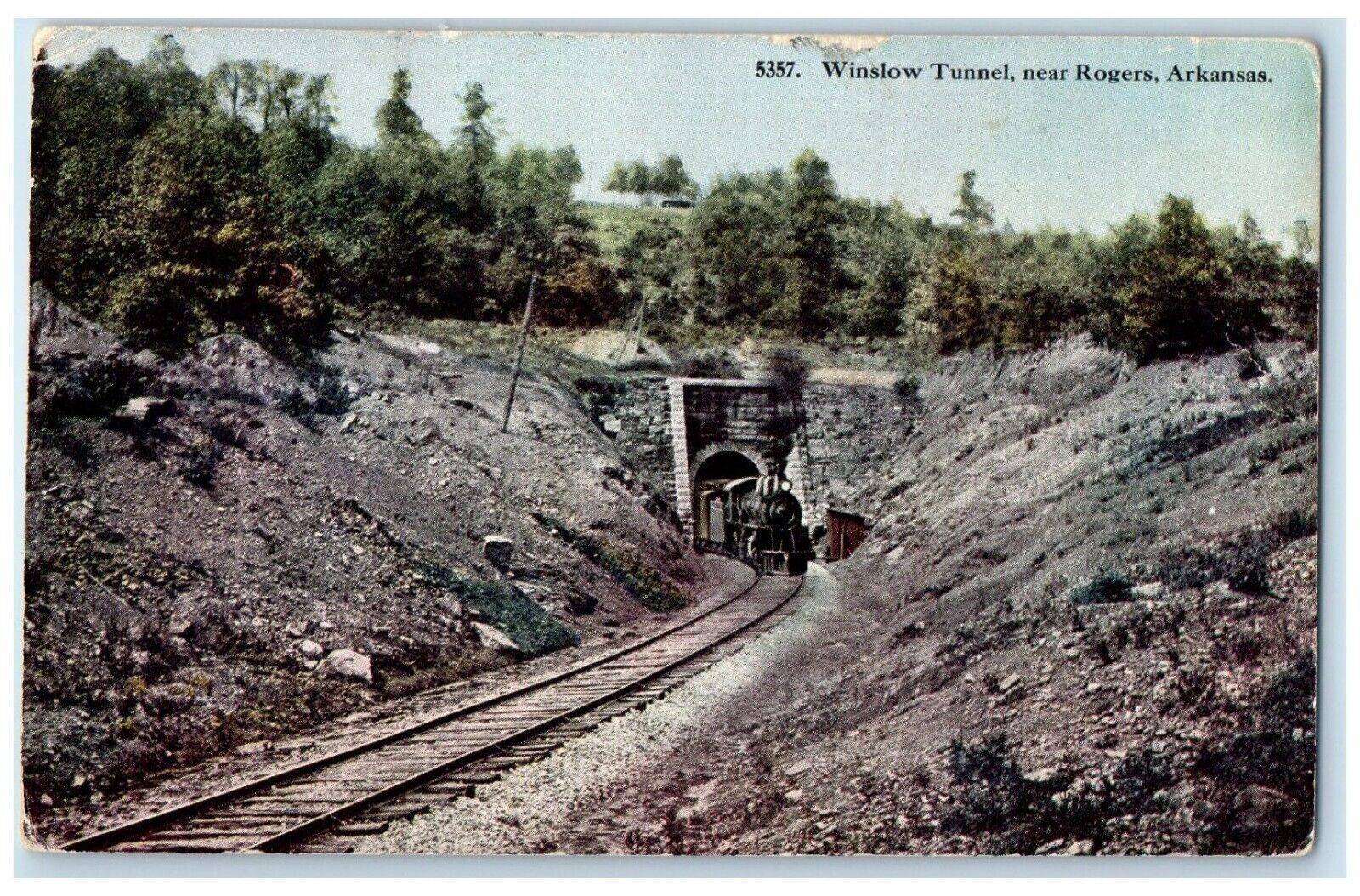 c1910 Winslow Tunnel Near Rogers Arkansas Fred Harvey Vintage Antique Postcard
