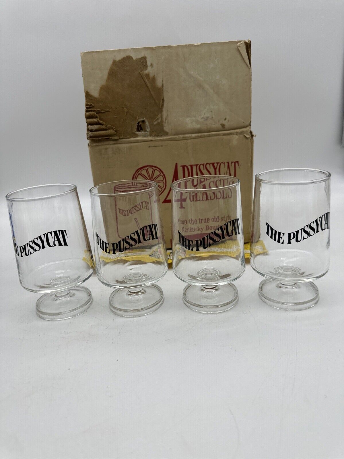 Vintage Early Times Whiskey-The Pussycat Pedestal Cocktail Whiskey Glasses(4)