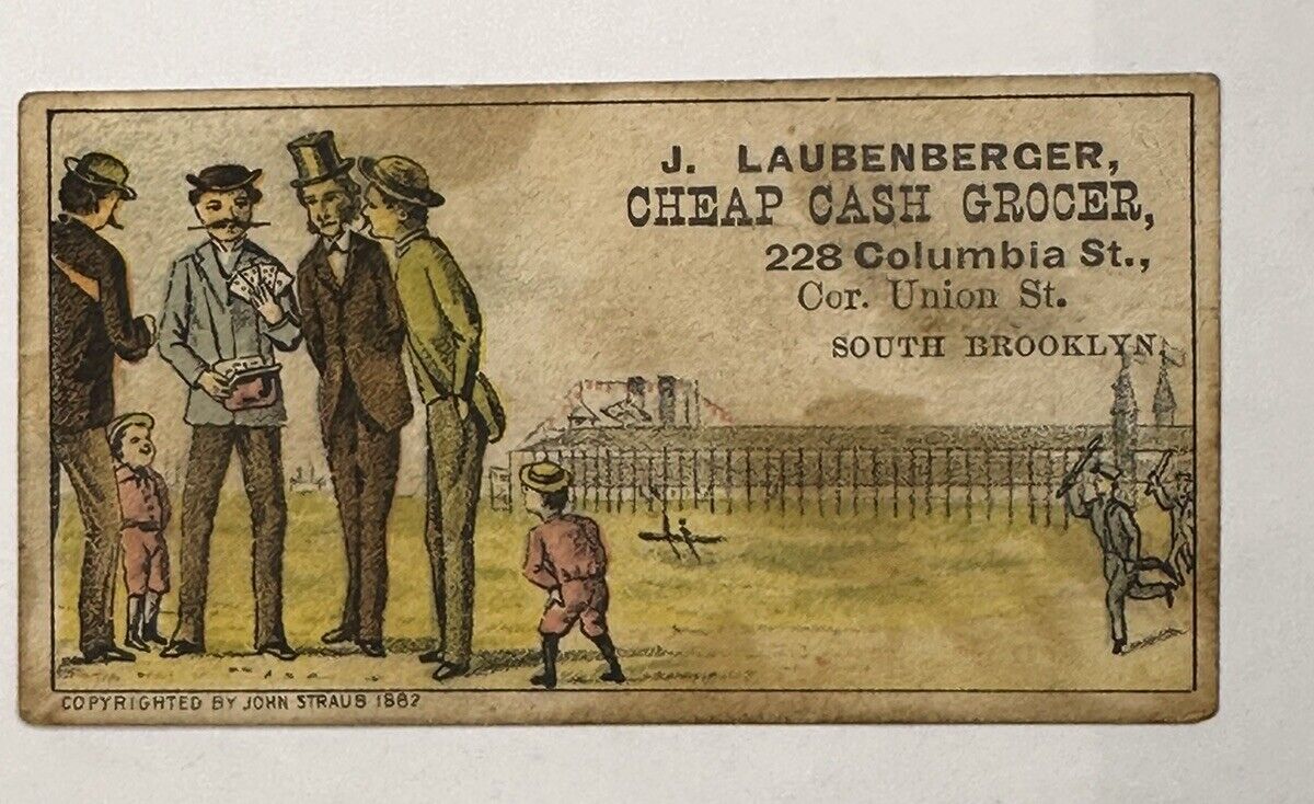 Victorian trade card J Laubenberger Cheap Cash Grocer Brooklyn 1882 B76