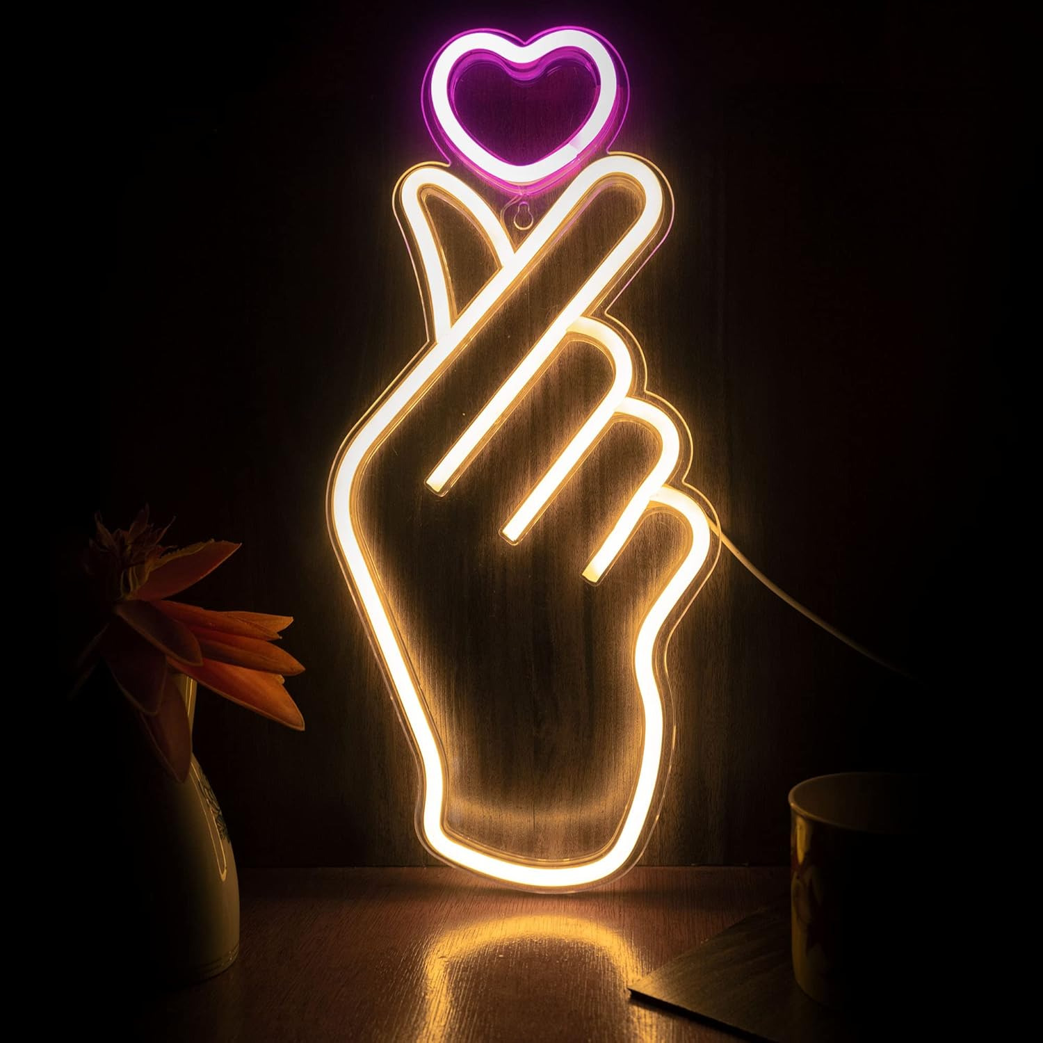 Finger Heart Neon Signs - Heart Thumb South Korean Novelty LED Neon Light for K-