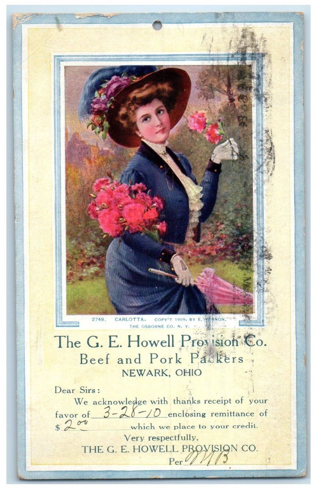 1910 Pretty Woman The GE Howell Provision Co. Newark Ohio OH Antique Postcard