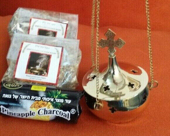 2 Frankincense resin packs 100 g each + Copper Burne Jerusalem \'Charcoal gift