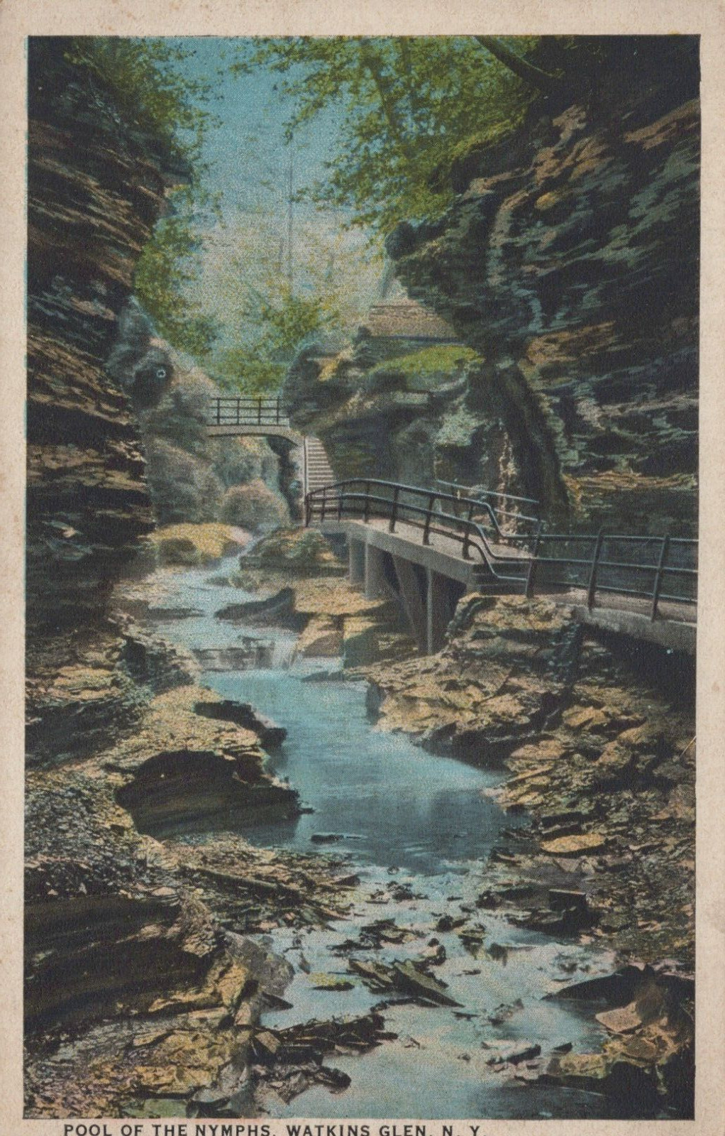 Pool of the Nymphs Watkins Glen New York Whiteborder Vintage Postcard