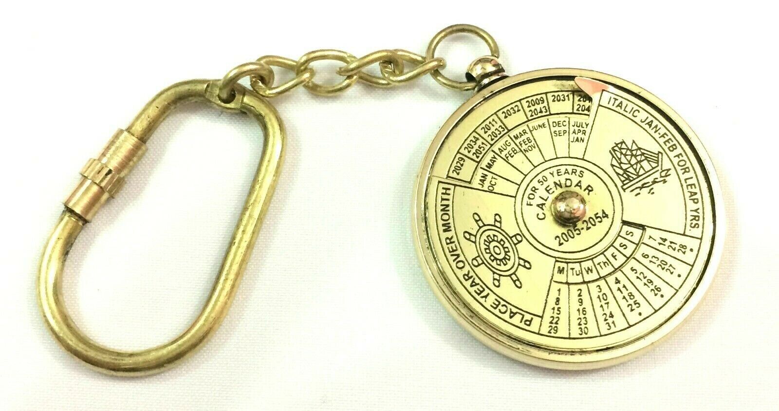 100 Pieces Antique Nautical 50 Years Perpetual Calendar Keychain Brass Key Rings