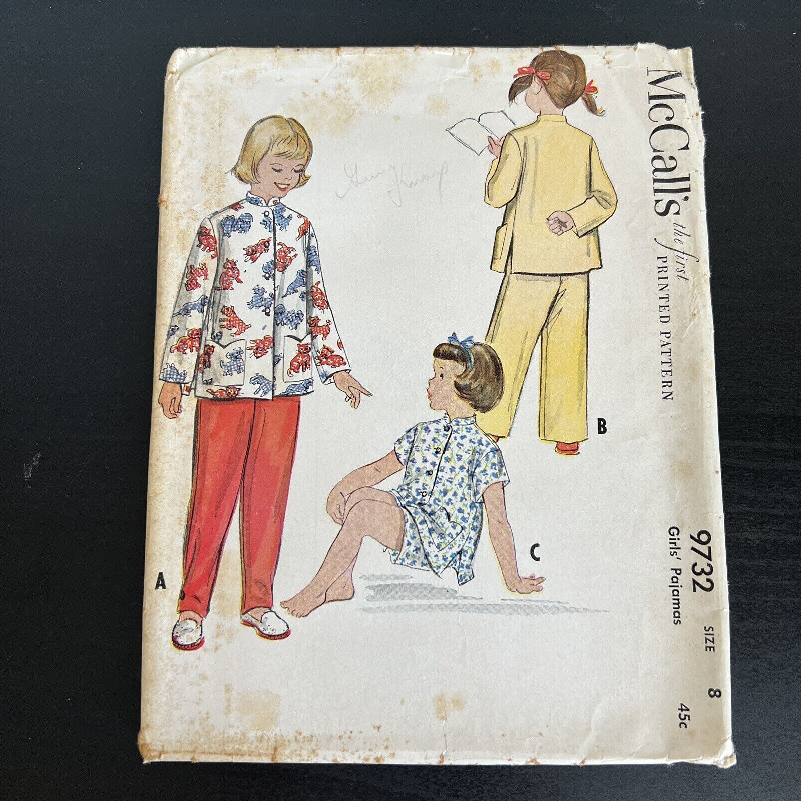 Vintage 50s McCalls 9733 Girls Pajamas Top Pants Shorts Set Sewing Pattern 8 CUT