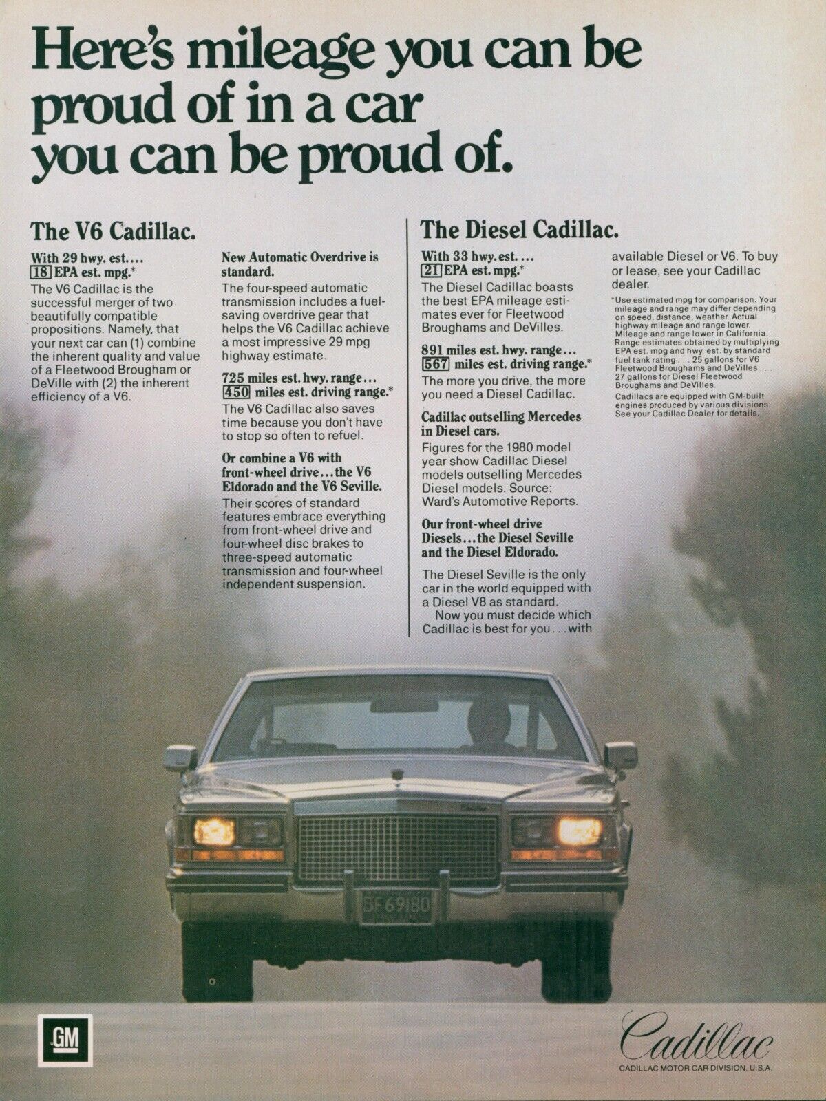 1981 Cadillac V6 Diesel Choice Mileage Proud Road Scene Vintage Print Ad SI9