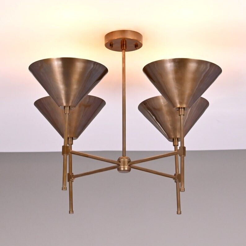 4 Lights Brass Pendant Lamp Brass Patina Finish Mid Century Modern Sputnik Chand