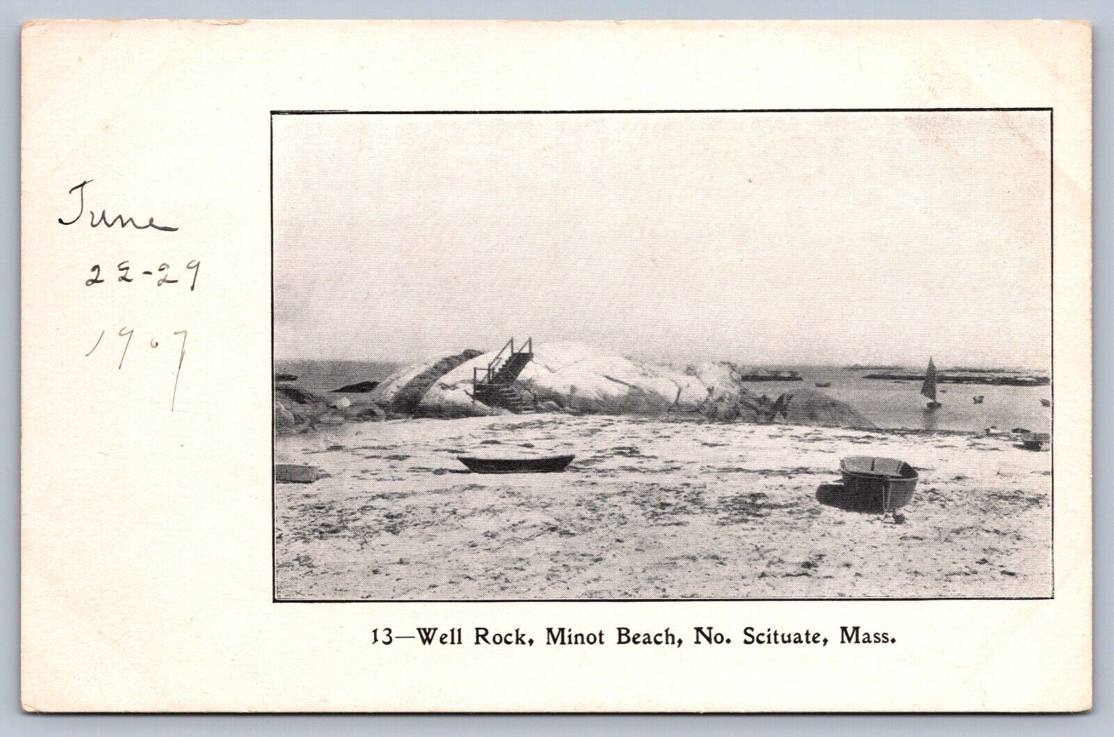 Postcard North Scituate MA Well Rock on Minot Beach 1907