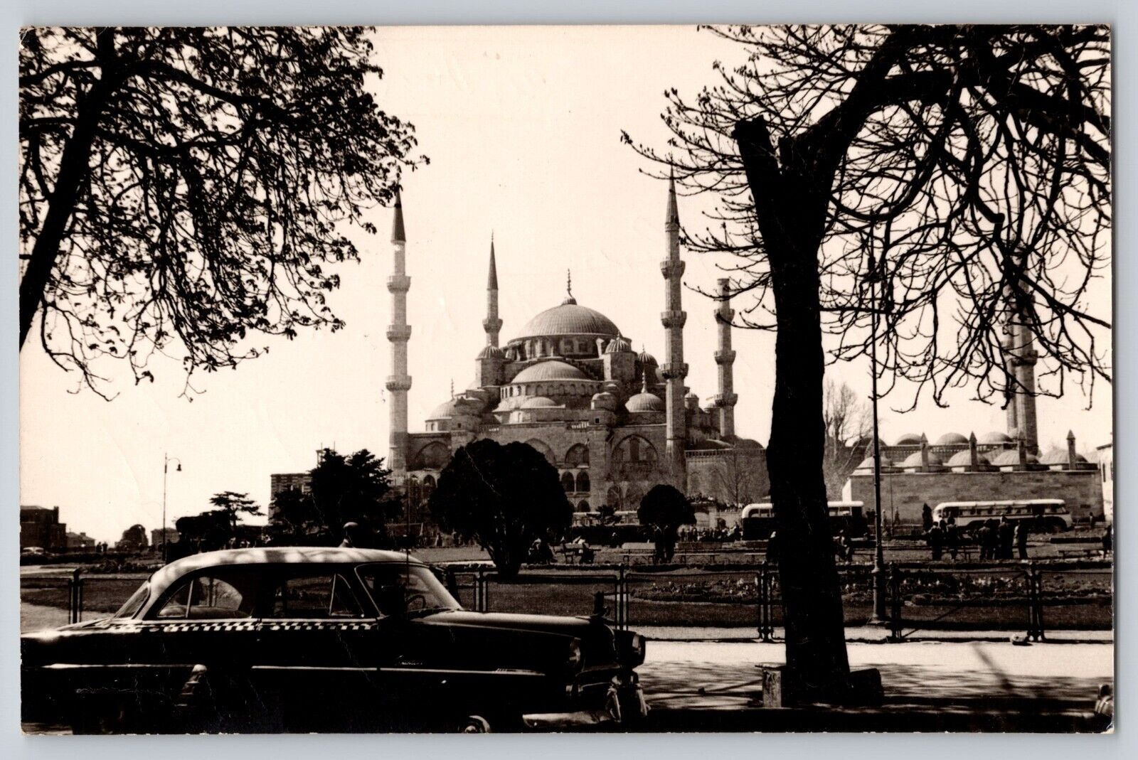 Postcard RPPC Photo Turkey Mosque Classic Car Buses 2 Stamps Posted New York