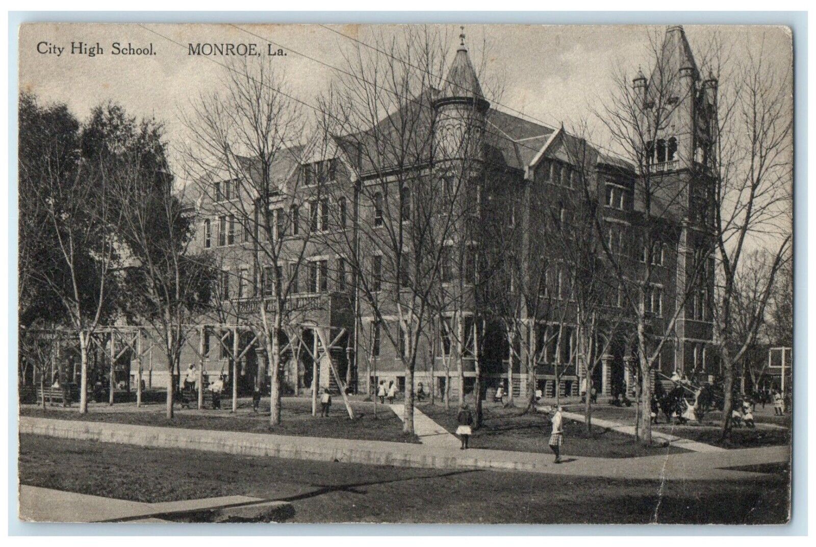 c1910's City High School Exterior Building Monroe Louisiana LA Vintage Postcard