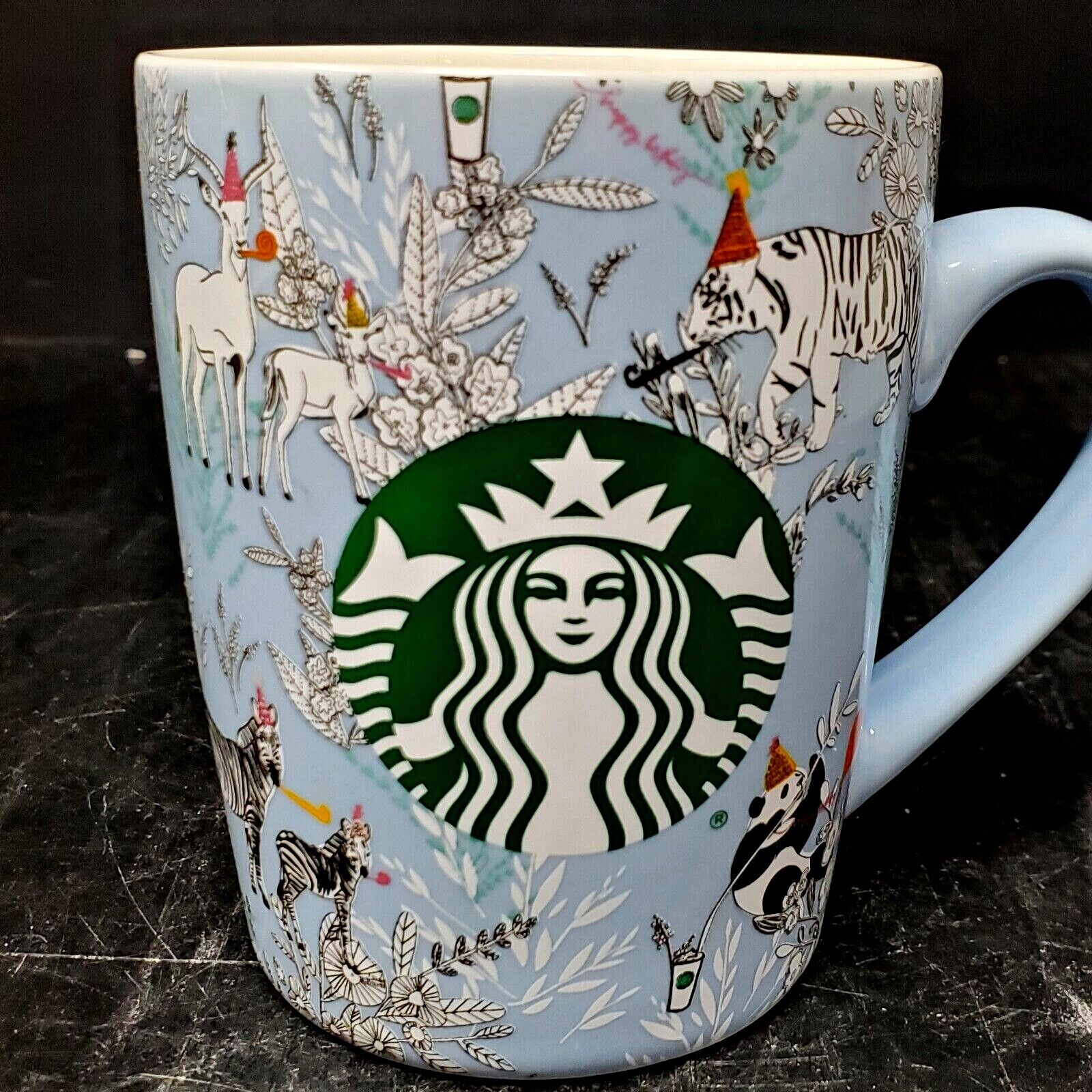 Starbucks Birthday Party Animals 10 oz Light Blue Novelty Coffee Mug Cup 2020