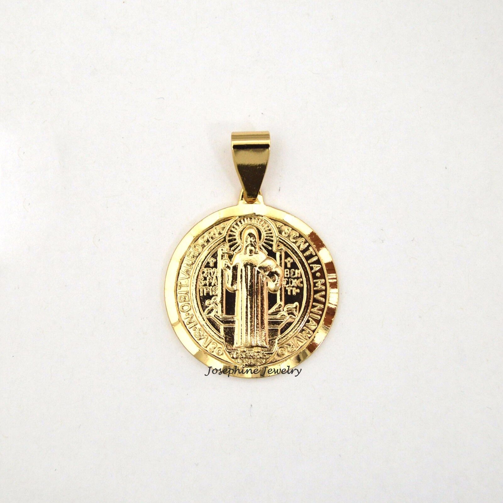 14k Gold Plated Saint Benedict San Benito Coin Charm Medal Pendant