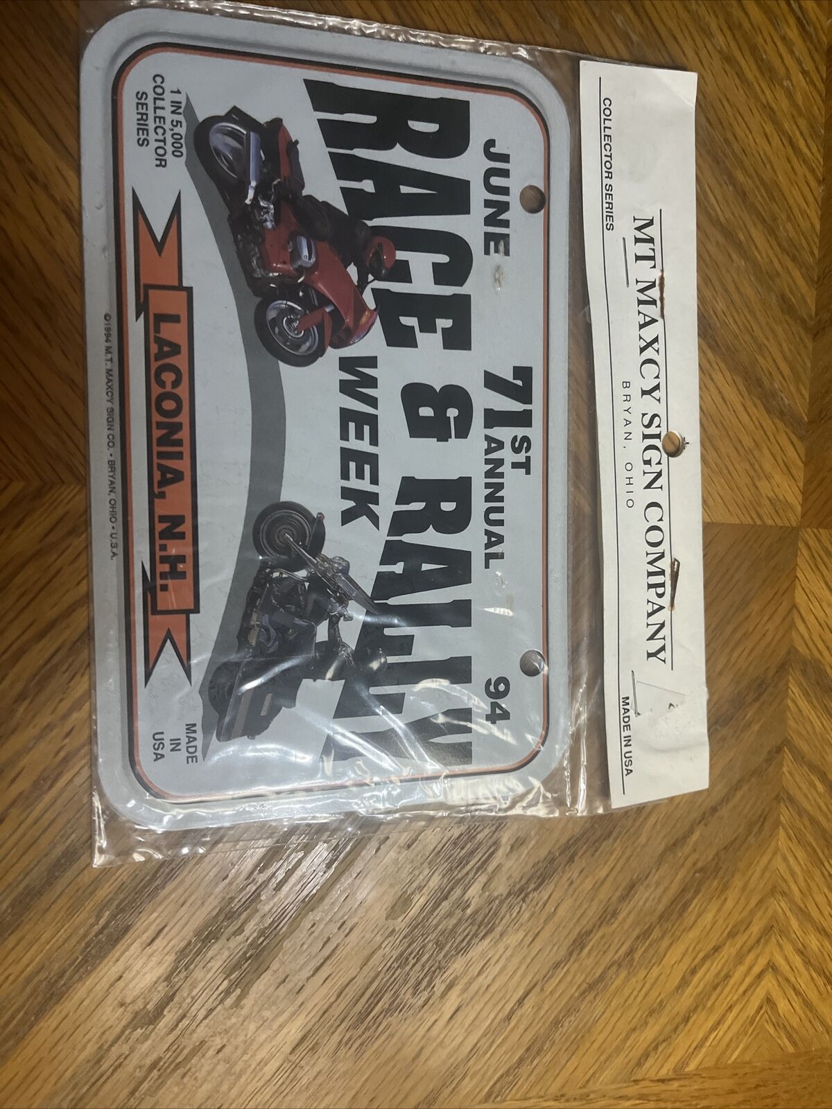 Laconia NH Motorcycle Plate 1994 Race & Rally Week MT Sign Co