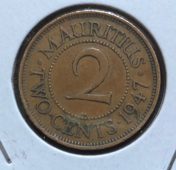 1947SA MAURITIUS 2 Cents “Scarce “Bronze Coin-Pretoria Mint- Mintage=250,000