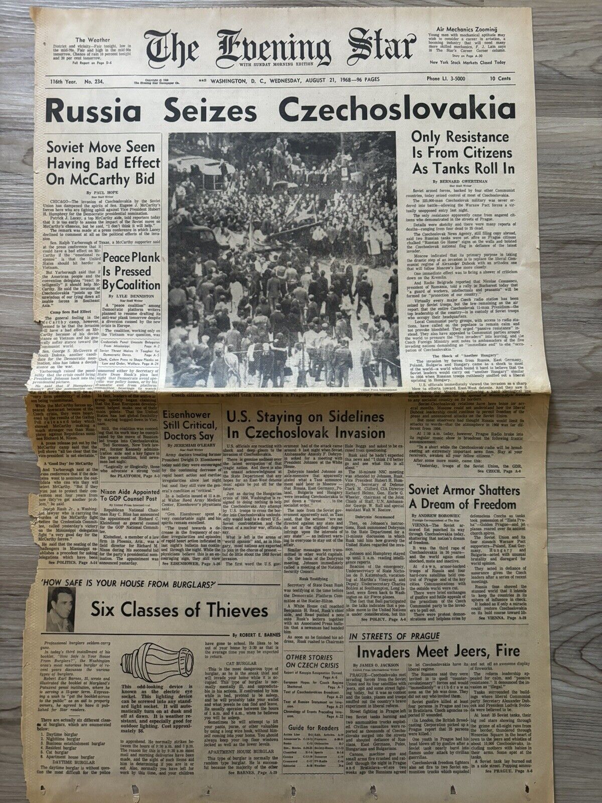 “Russia Seizes Czechoslovakia” The historic Evening Star (August 1968)