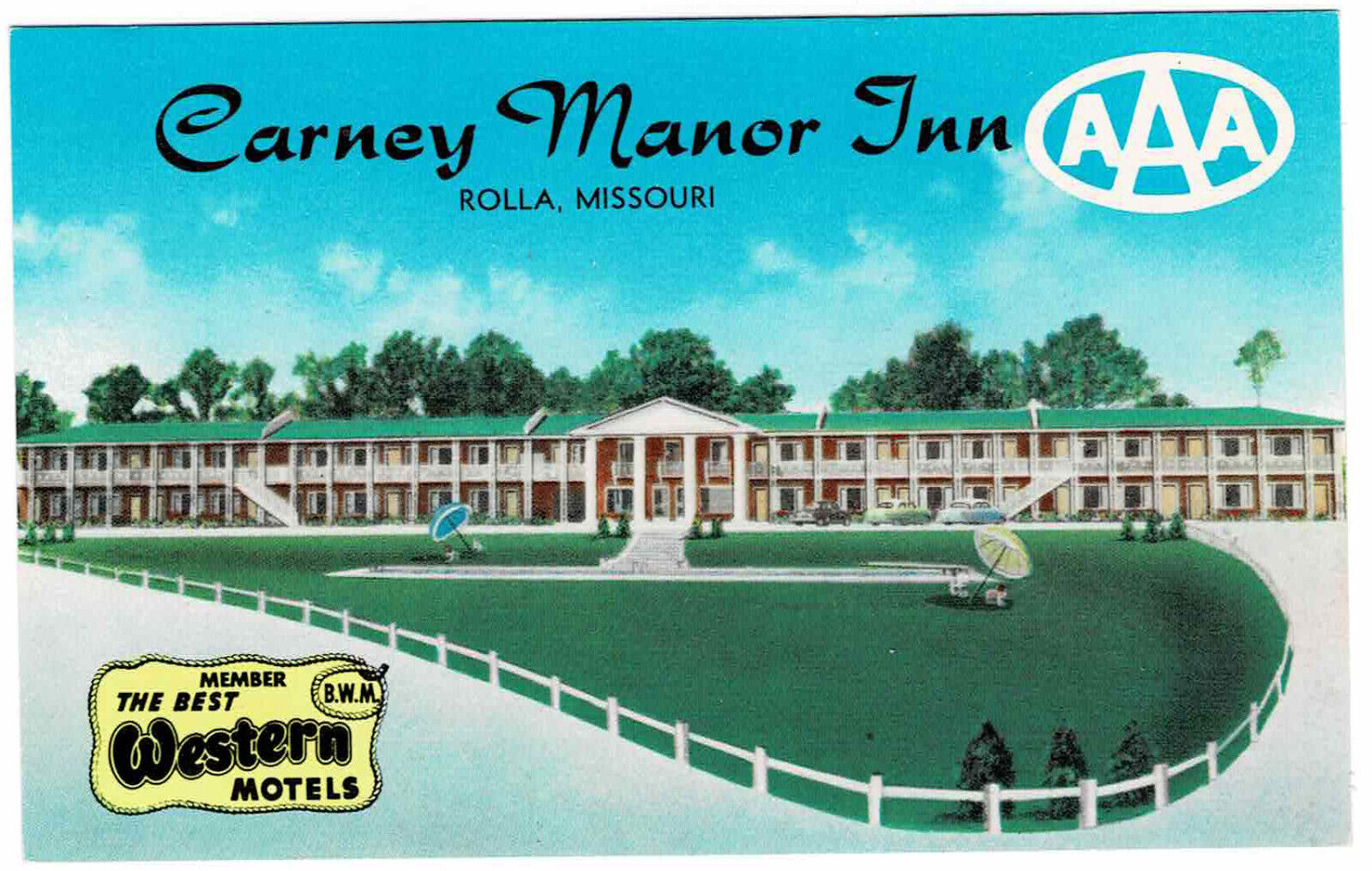 Carney Manor Inn, Rolla, MO, Route 66 -- Vintage Chrome Postcard