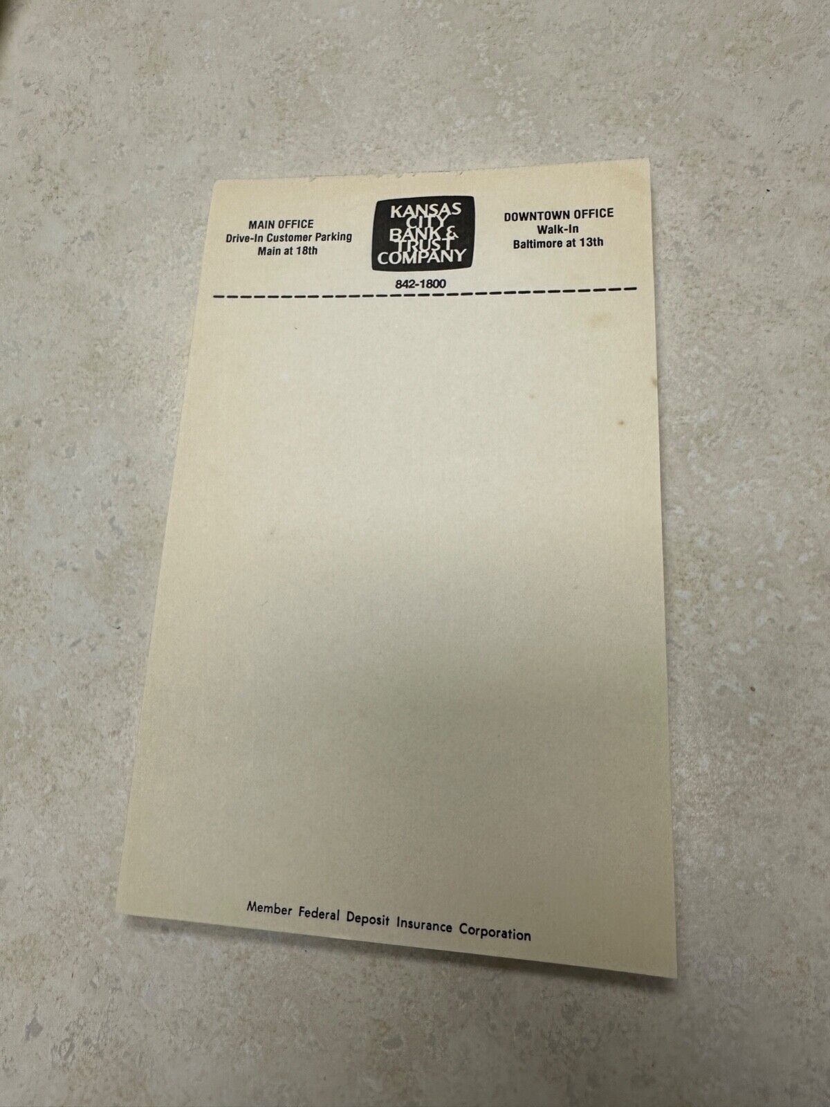 Vintage Kansas City Bank & Trust Company Notepad