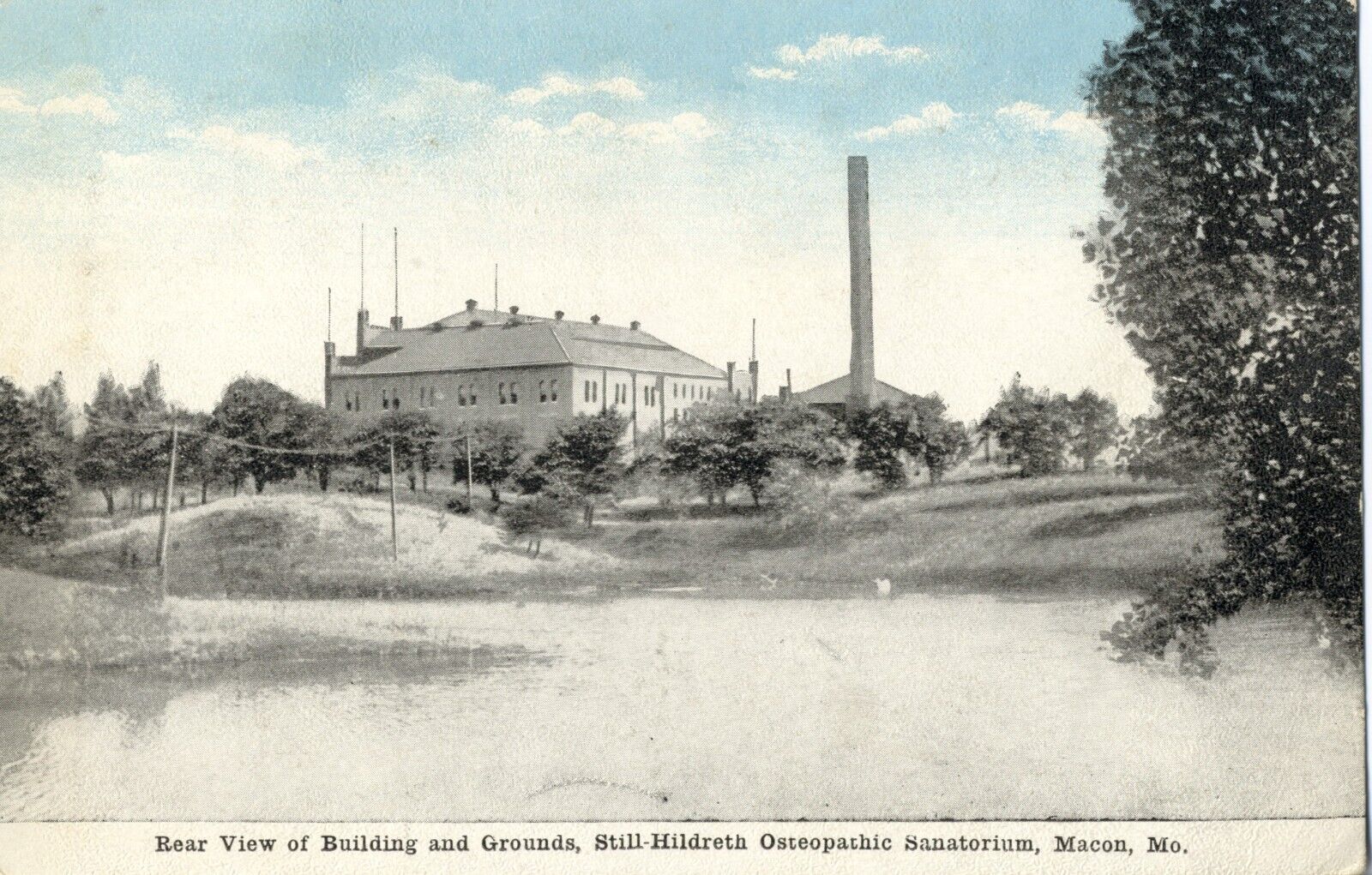 Still Osteopathic Sanatorium, Rear View, Macon, Mo. Missouri Postcard